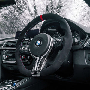 SHFT BMW F Series Flat Bottom Steering Wheel In Alcantara With Red Stripe
