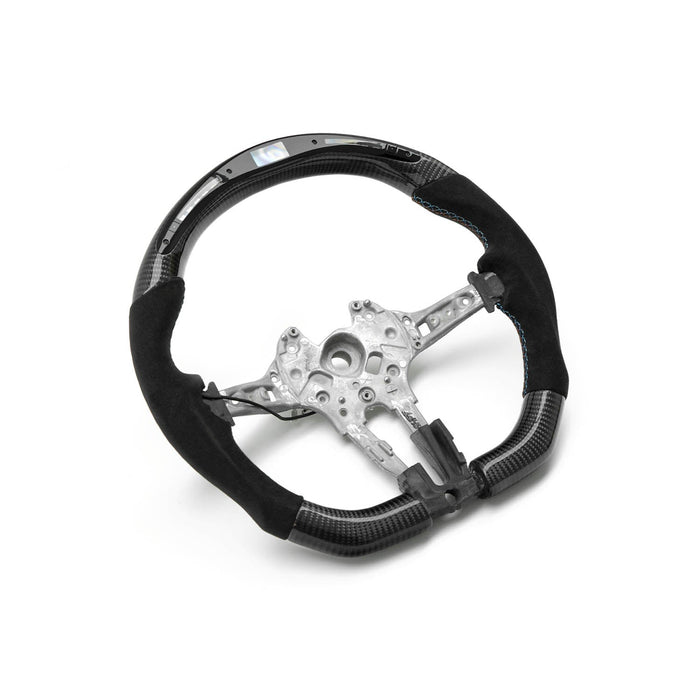 SHFT BMW F Series Flat Bottom Steering Wheel In Gloss Carbon Fibre & Alcantara With LED Race Display