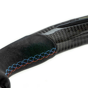 SHFT BMW F Series Flat Bottom Steering Wheel In Gloss Carbon Fibre & Alcantara With LED Race Display