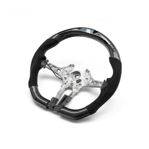 SHFT BMW F Series Flat Bottom Steering Wheel In Gloss Carbon Fibre & Alcantara With LED Race Display