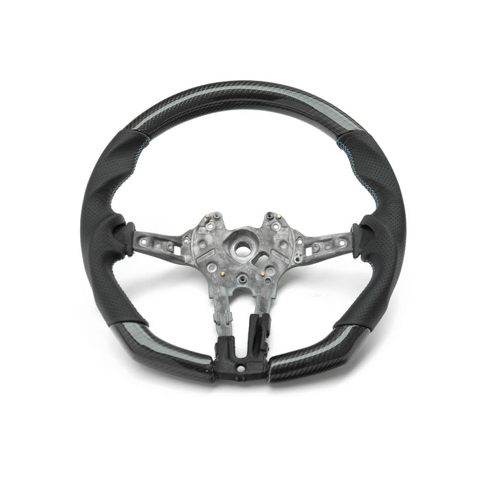 SHFT BMW F Series Flat Bottom Steering Wheel In Gloss Carbon & Perforated Leather