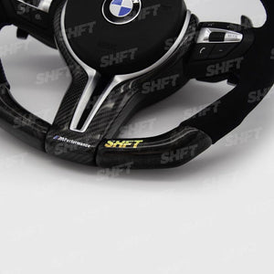 SHFT BMW F Series Flat Bottom Steering Wheel In Gloss Carbon Fibre & Alcantara