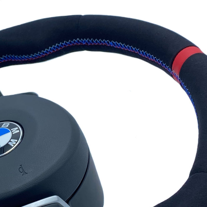 SHFT BMW F Series Round Steering Wheel In Alcantara With Red Stripe