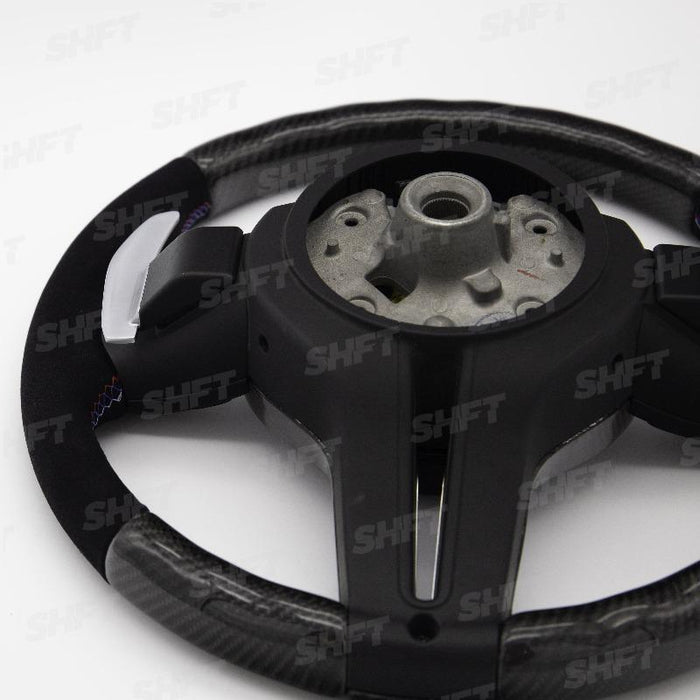 SHFT BMW F Series Round Steering Wheel In Gloss Carbon Fibre & Alcantara