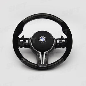 SHFT BMW F Series Round Steering Wheel In Gloss Carbon Fibre & Alcantara