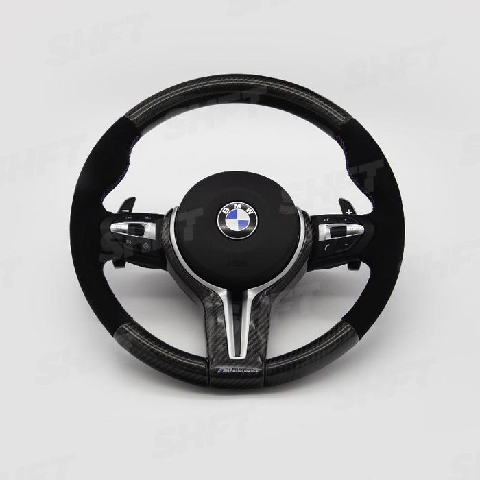 SHFT BMW F Series Round Steering Wheel In Gloss Carbon Fibre & Alcantara