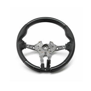 SHFT BMW F Series Round Steering Wheel In Gloss Carbon Fibre & Perforated Leather