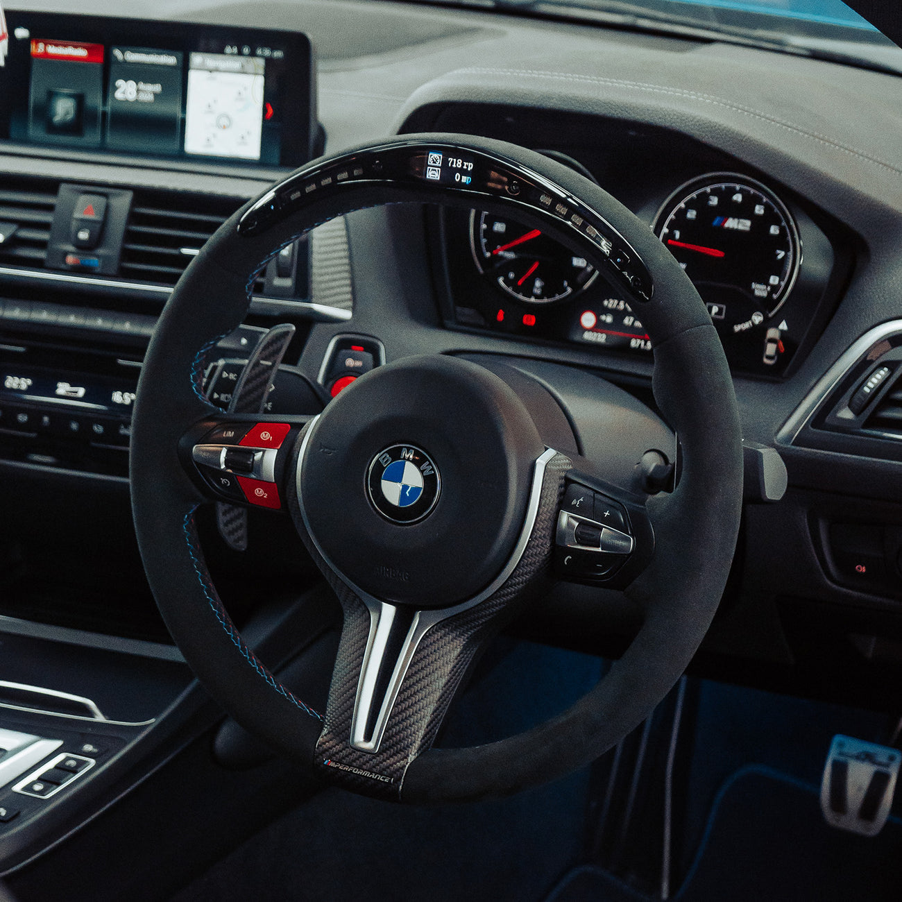 SHFT BMW F Series Round Steering Wheel In Full Alcantara With LED Race Display