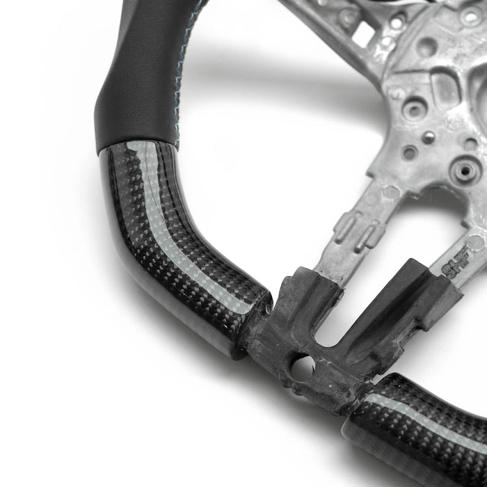 SHFT BMW Flat Bottom Steering Wheel In Gloss Carbon Fibre & Leather With LED Race Display