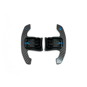 SHFT BMW G8X Style Automatic Paddle Shifters With Blue Details In Gloss Carbon Fibre – F Series & G Series